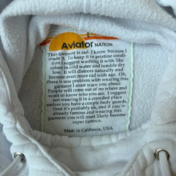 Aviator Nation White Ninja Pullover Hoodie Unisex Sizing Large - Picture 8 of 10